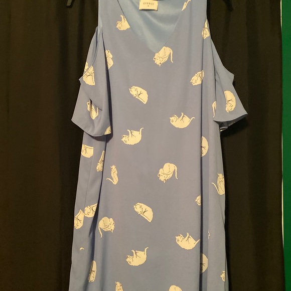 Cute everly cold shoulder cat dress blue medium - Picture 4 of 5